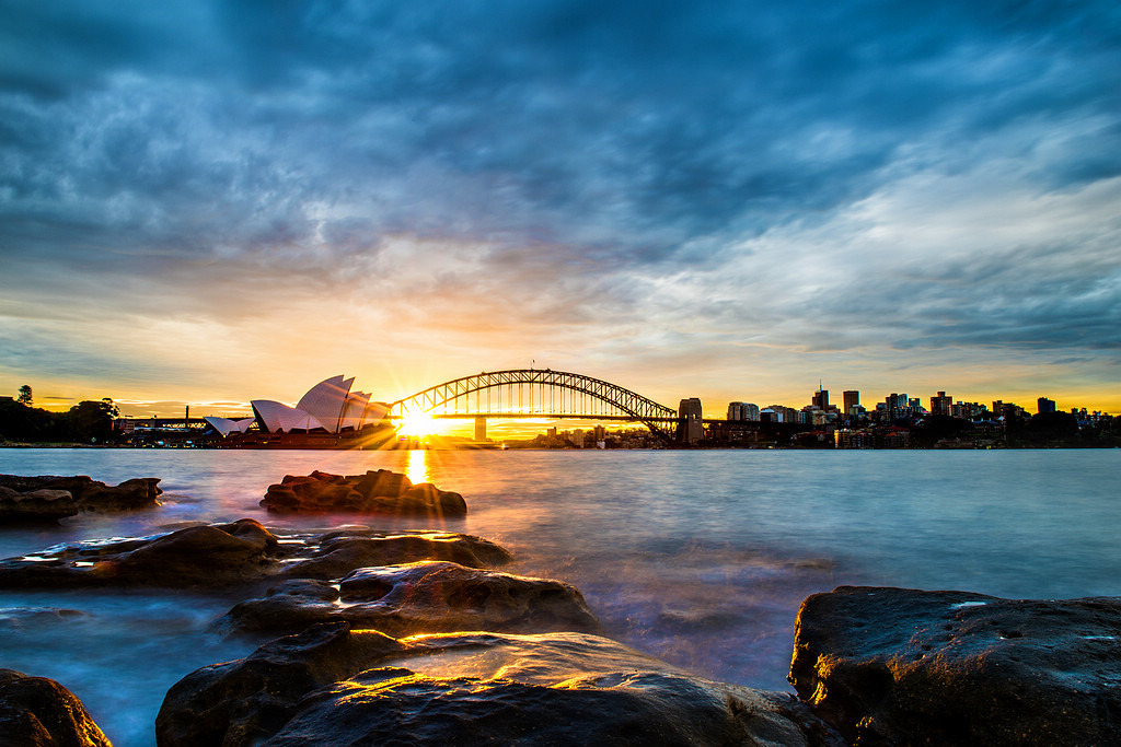 夕阳下的悉尼海湾
